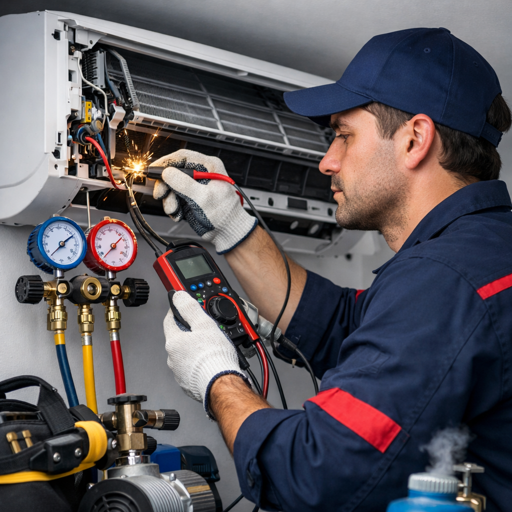 Cool Care Services technicians repairing split and window AC in Siddharth Vihar Ghaziabad